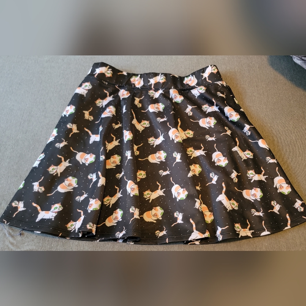 Women’s Black Cat Print Skater Skirt